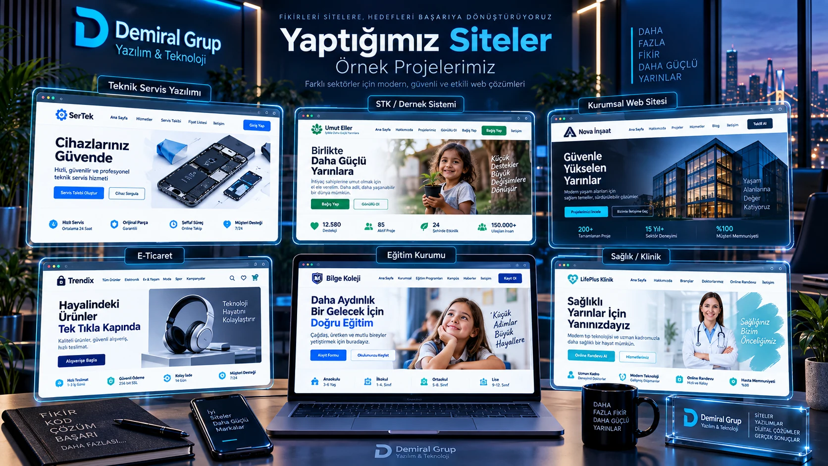 Demiral Grup farklı sektörlere özel web sitesi proje örnekleri